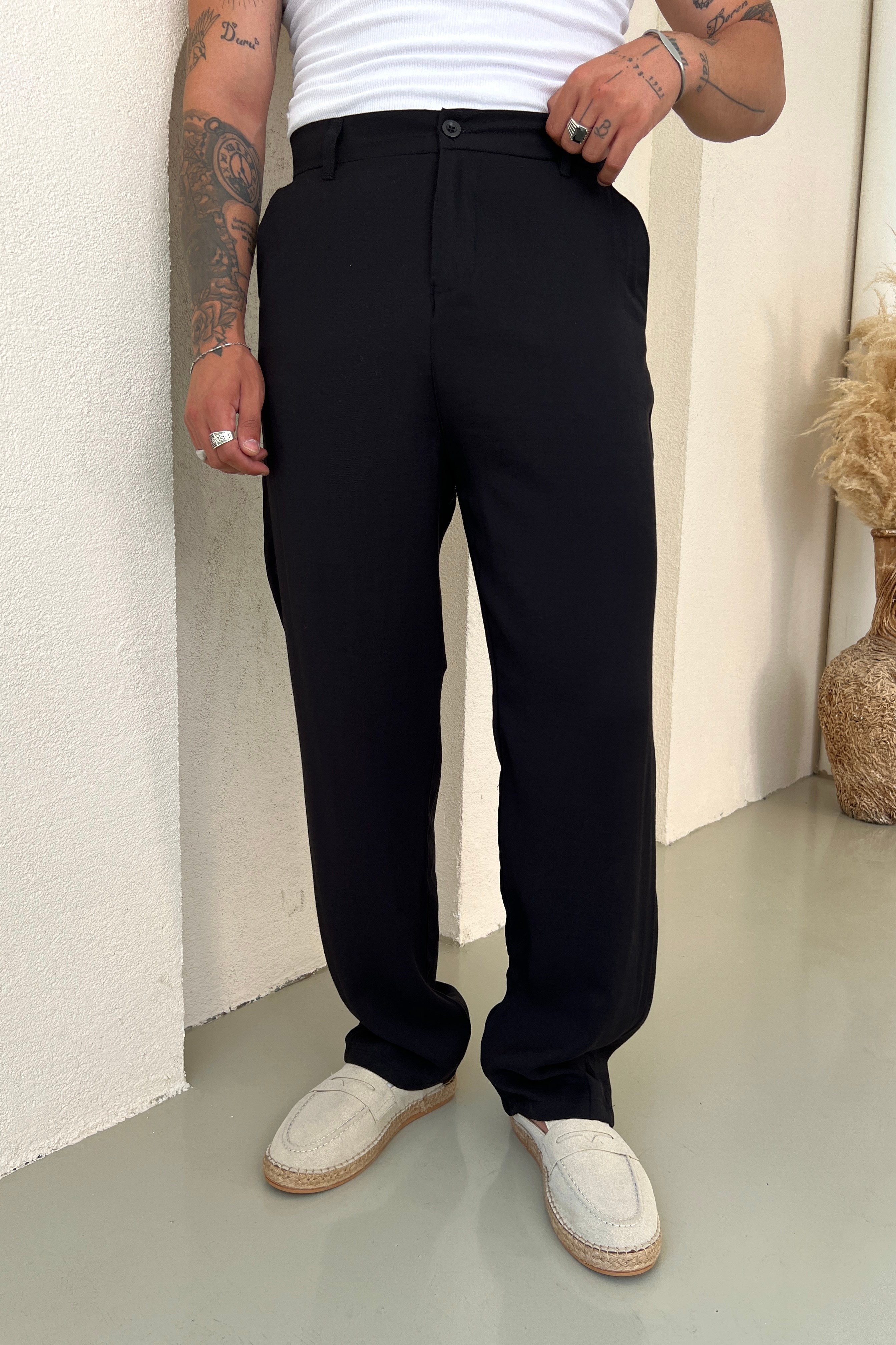 Viskon Baggy Pantolon Siyah