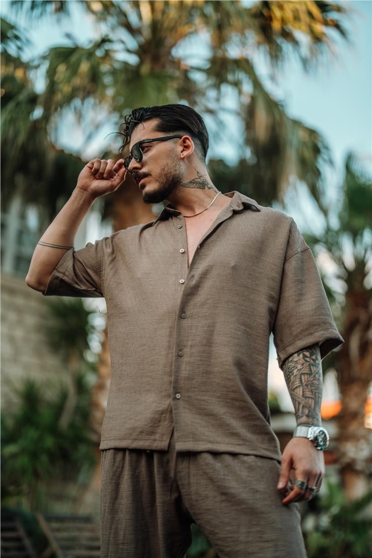 Vual Kumaş Oversize Gömlek Kahve