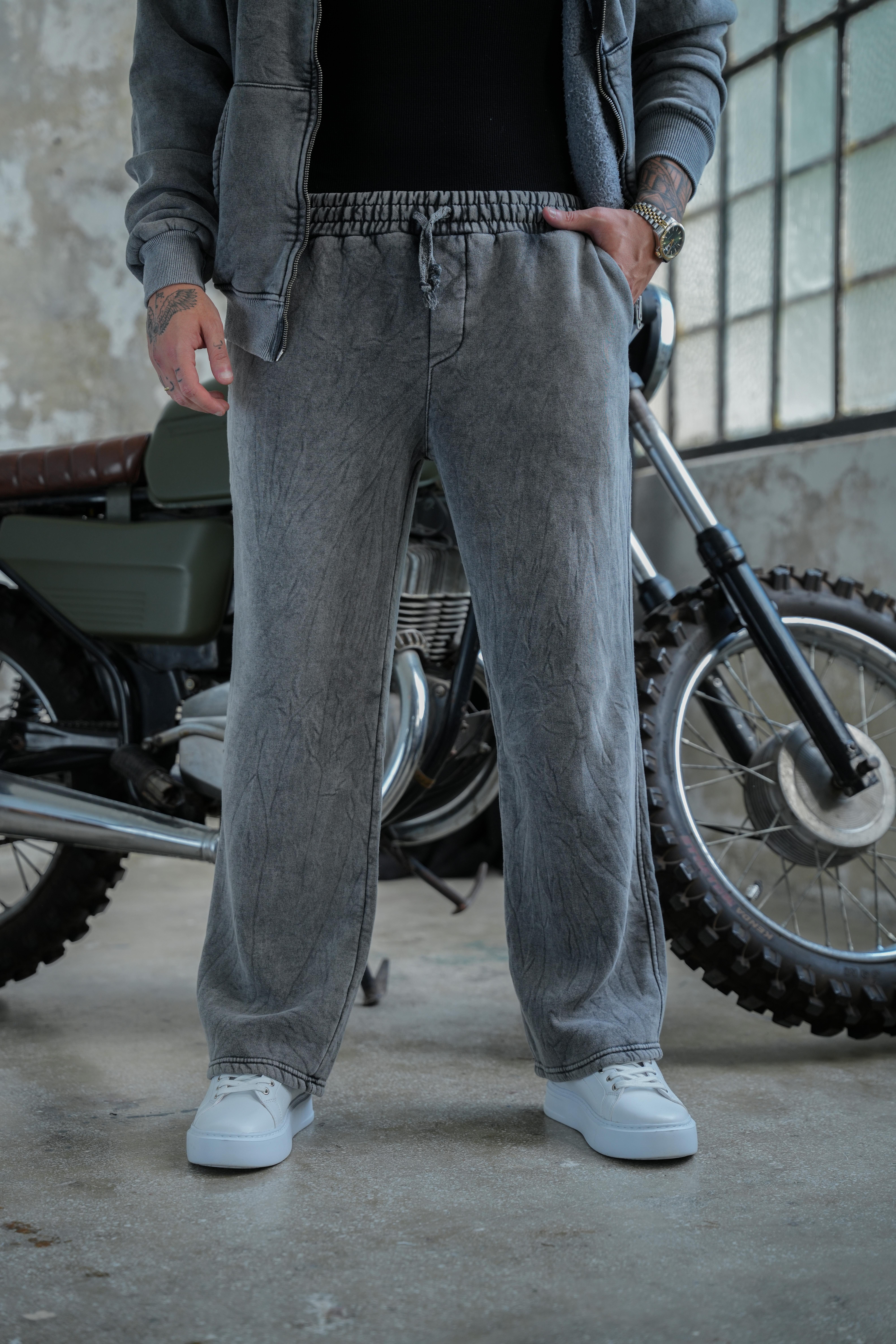 Washed Zipper Yıkamalı Baggy Pant. Yıkamalı Siyah