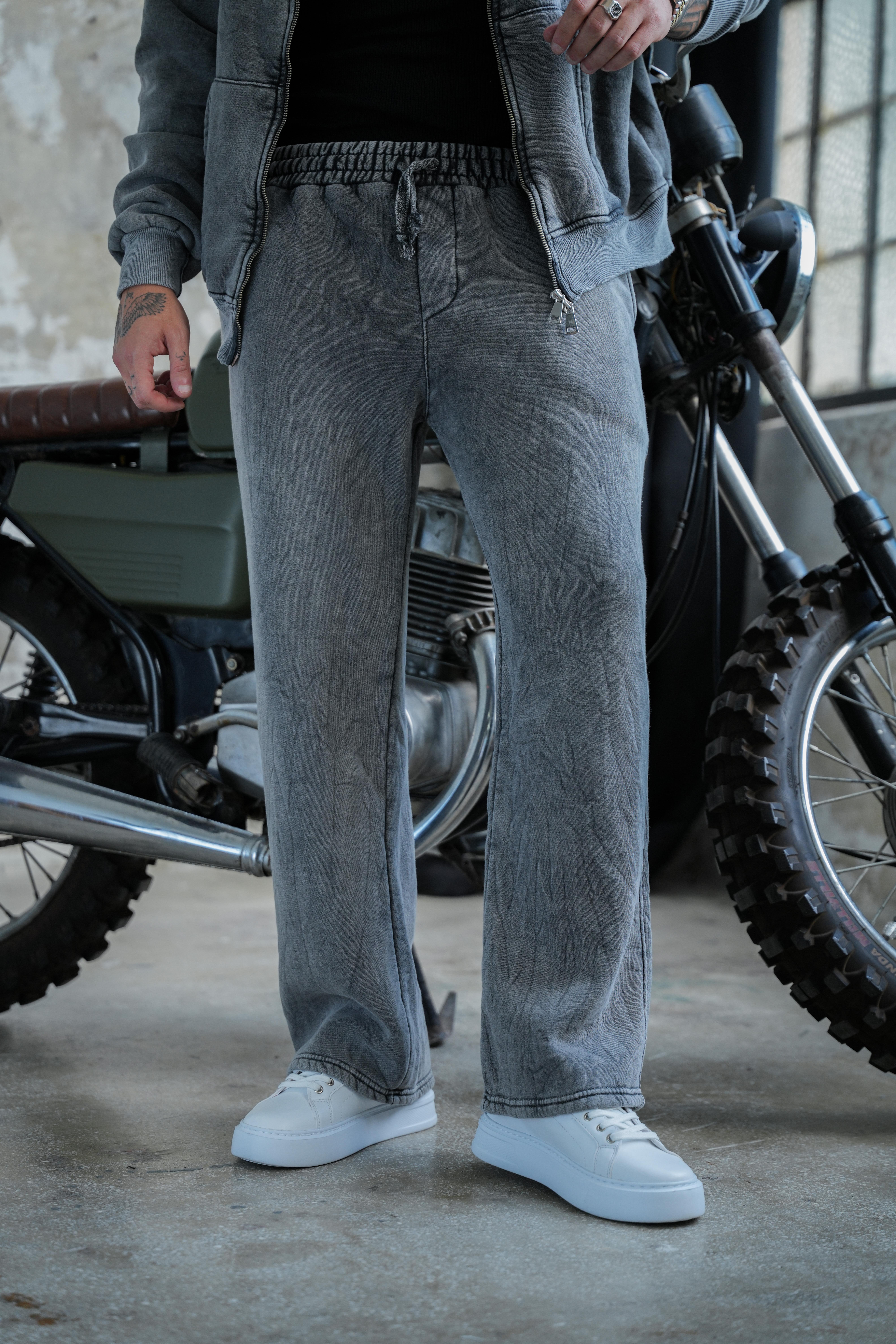 Washed Zipper Yıkamalı Baggy Pant. Yıkamalı Siyah