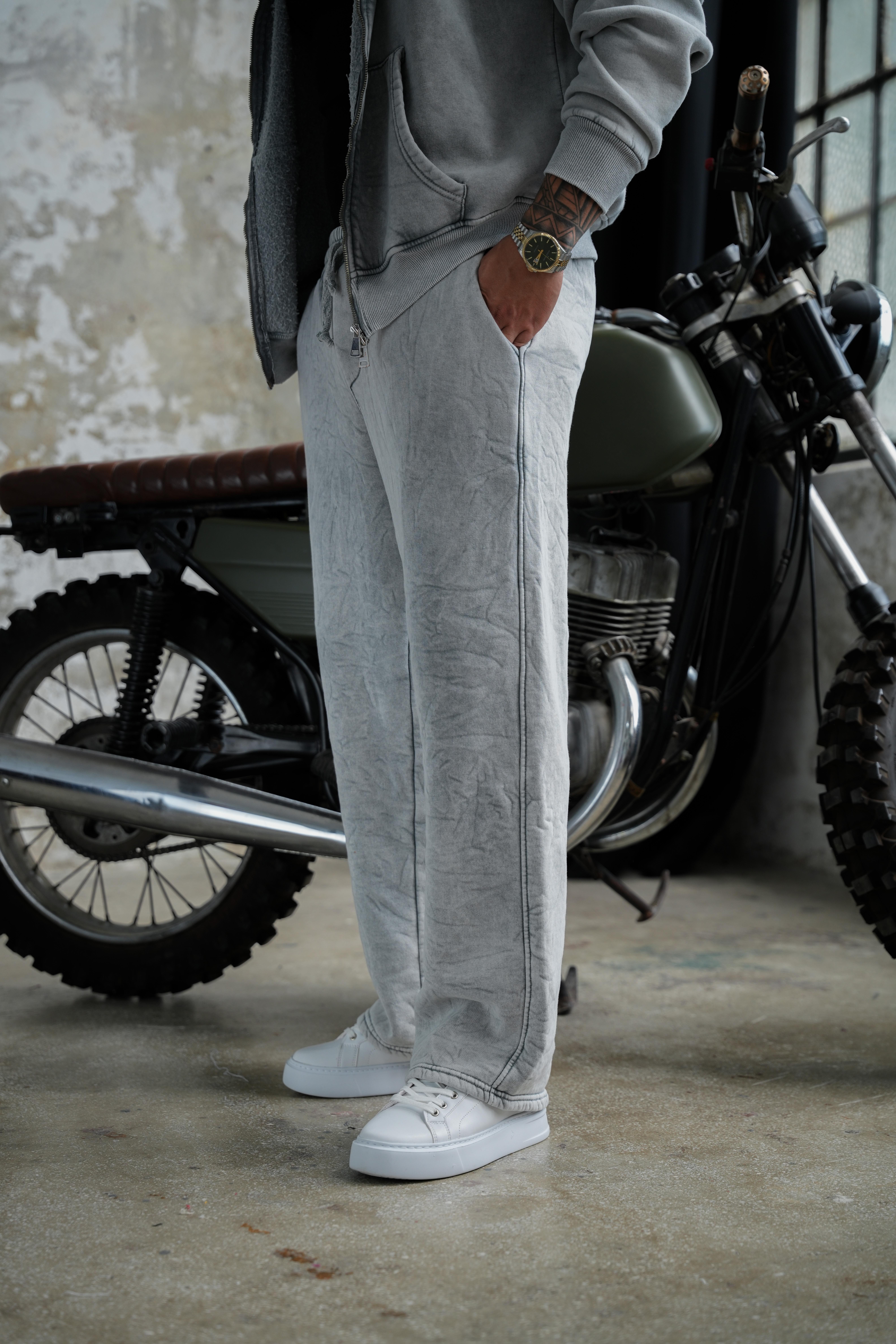 Washed Zipper Yıkamalı Baggy Pant. Yıkamalı Gri