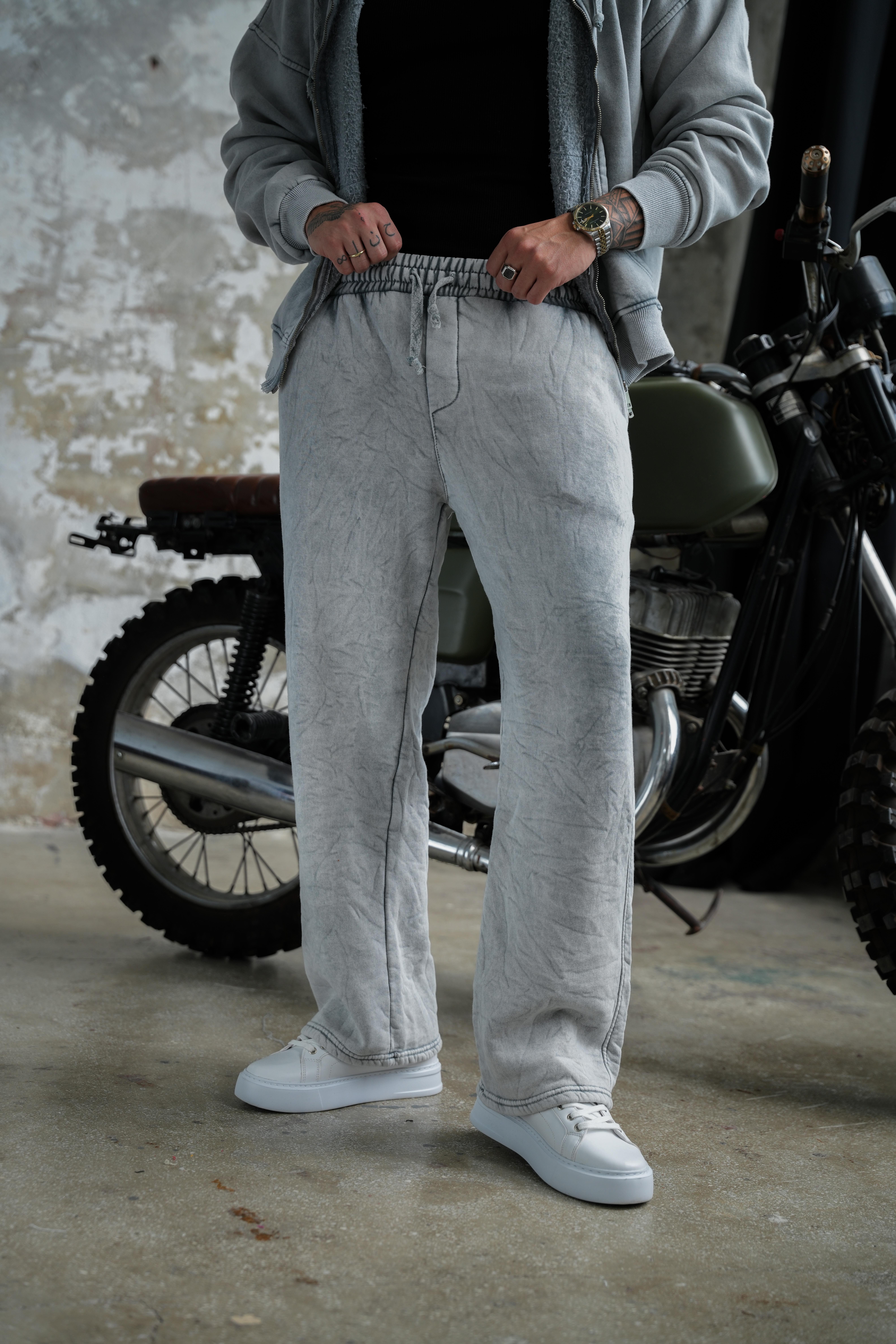 Washed Zipper Yıkamalı Baggy Pant. Yıkamalı Gri