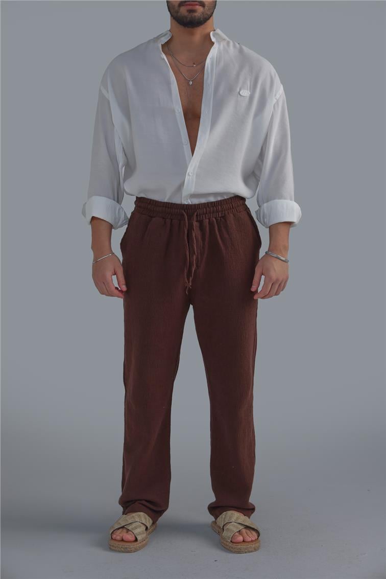 Washing Linen Baggy Pant Kahve