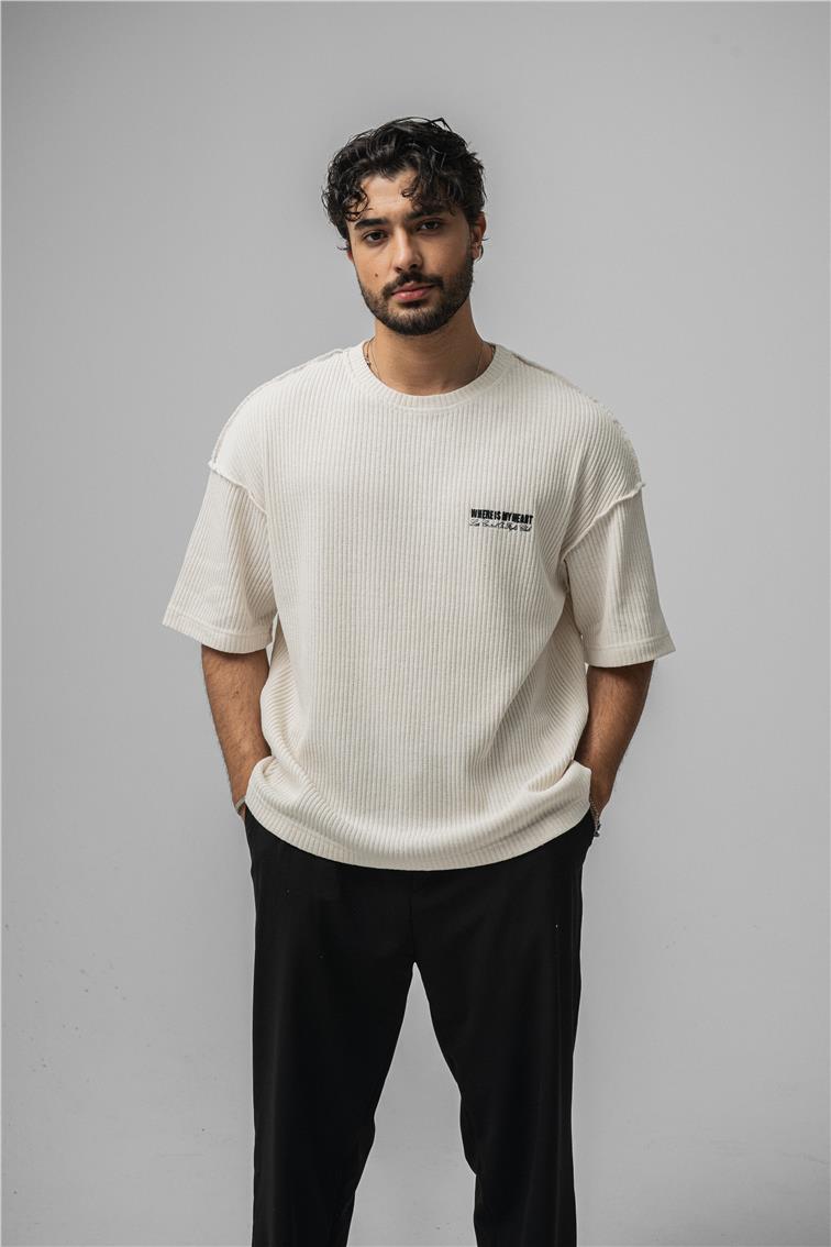 WHERE IS MY HEART Oversize T-Shirt Kırık Beyaz