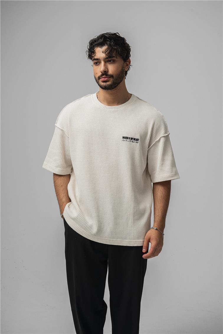 WHERE IS MY HEART Oversize T-Shirt Kırık Beyaz