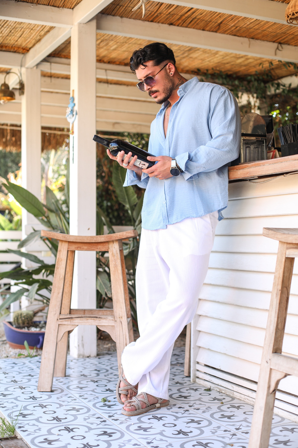 Yaka Düğmeli Basic Regular Fit Gömlek Açık Mavi