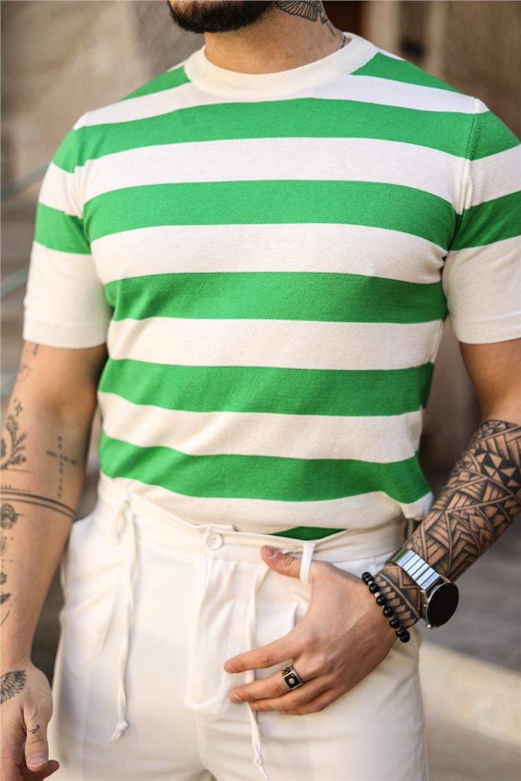 Yan Çizgili Slim Fit T-Shirt Yeşil