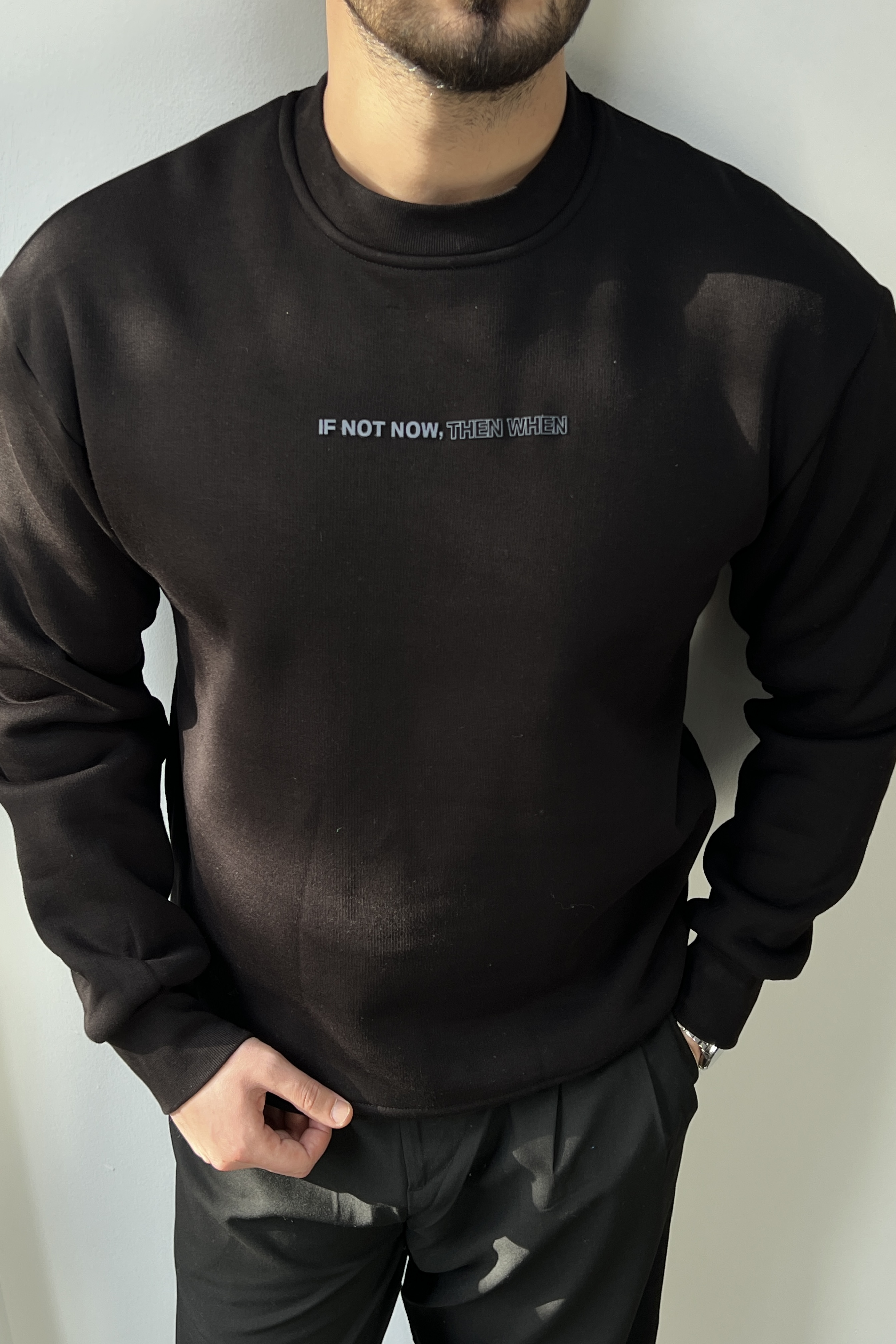 Yazı Detay Basic Sweatshirt Siyah