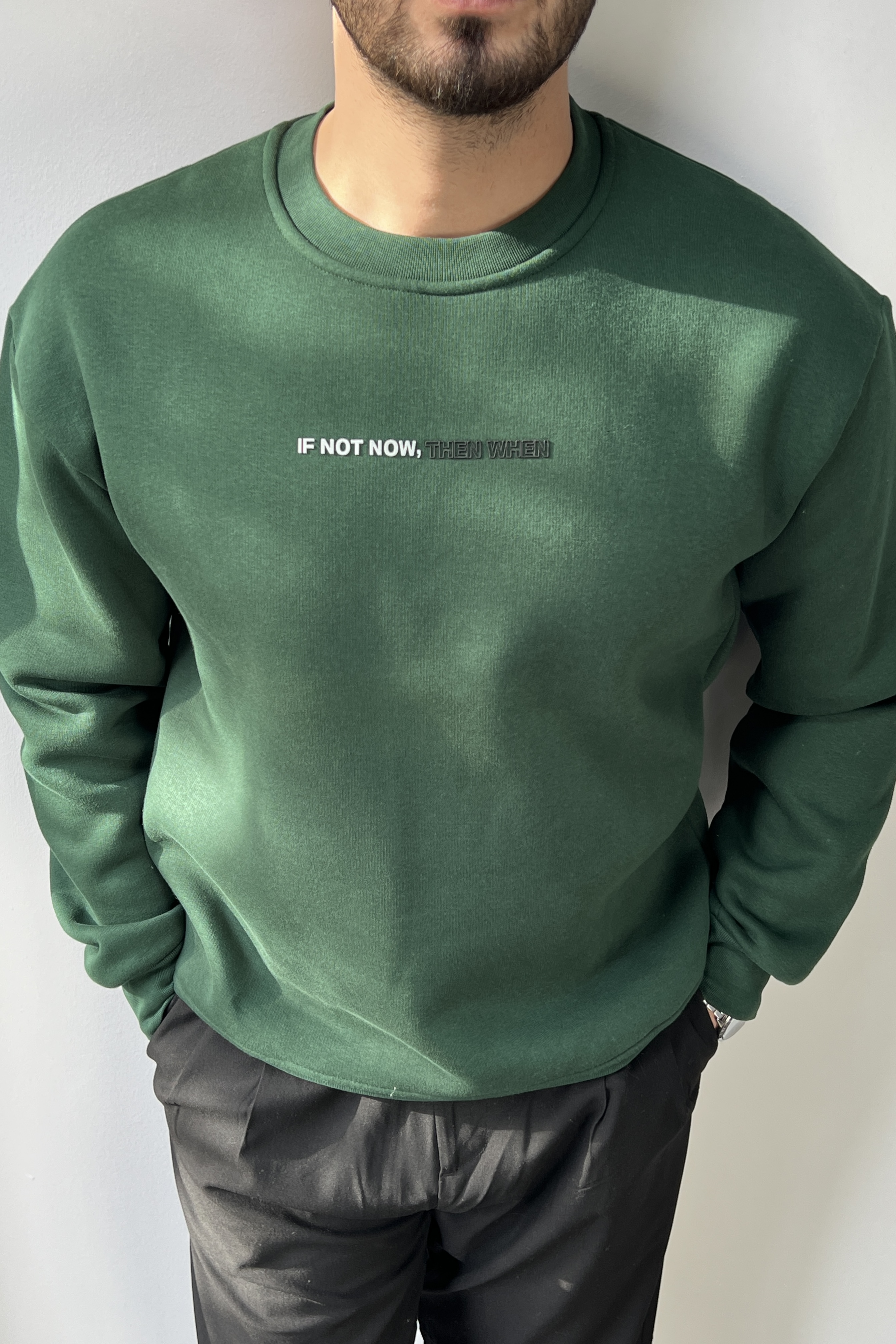 Yazı Detay Basic Sweatshirt Yeşil