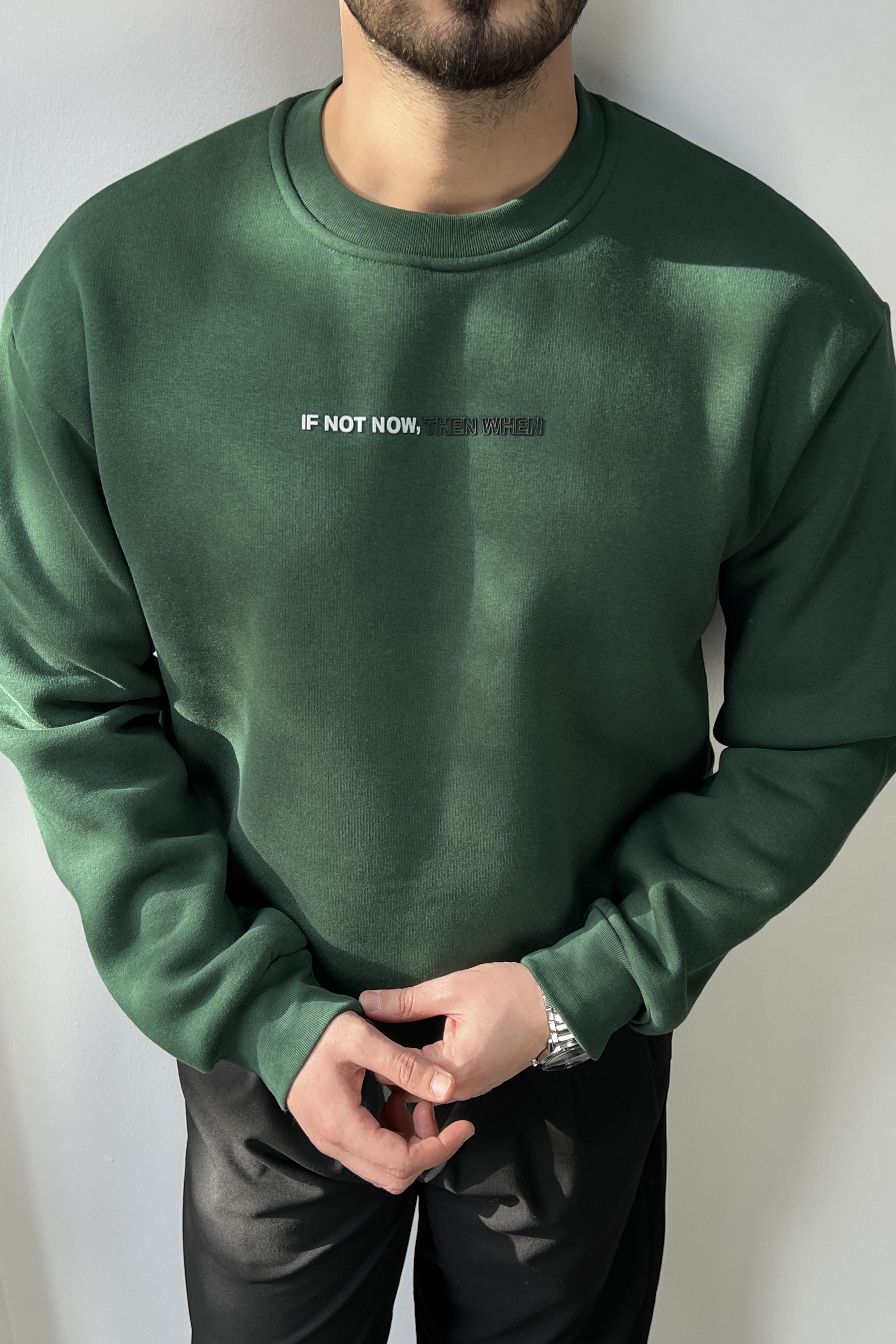 Yazı Detay Basic Sweatshirt Yeşil