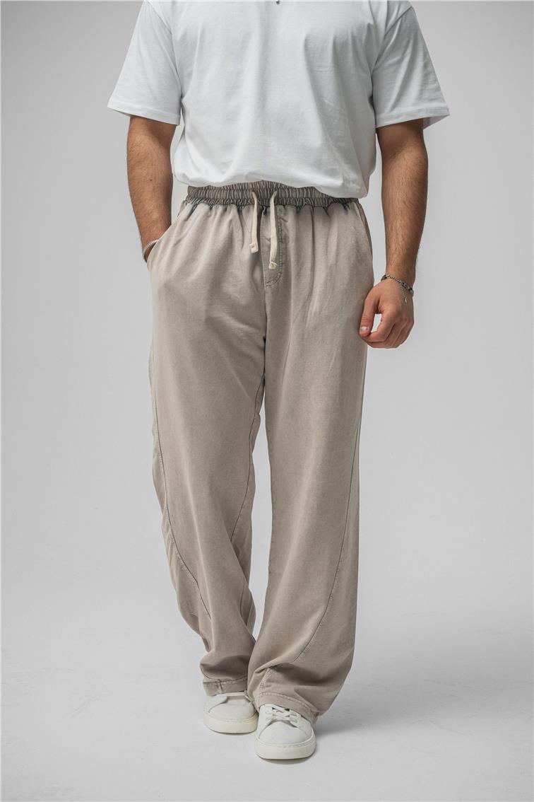 Yıkamalı Baggy Eşofman Yıkamalı Bej