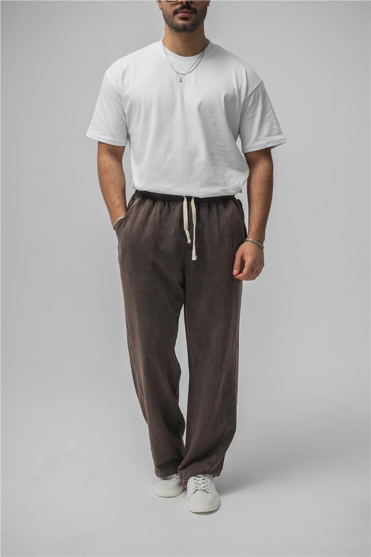 Yıkamalı Baggy Eşofman Yıkamalı Kahve