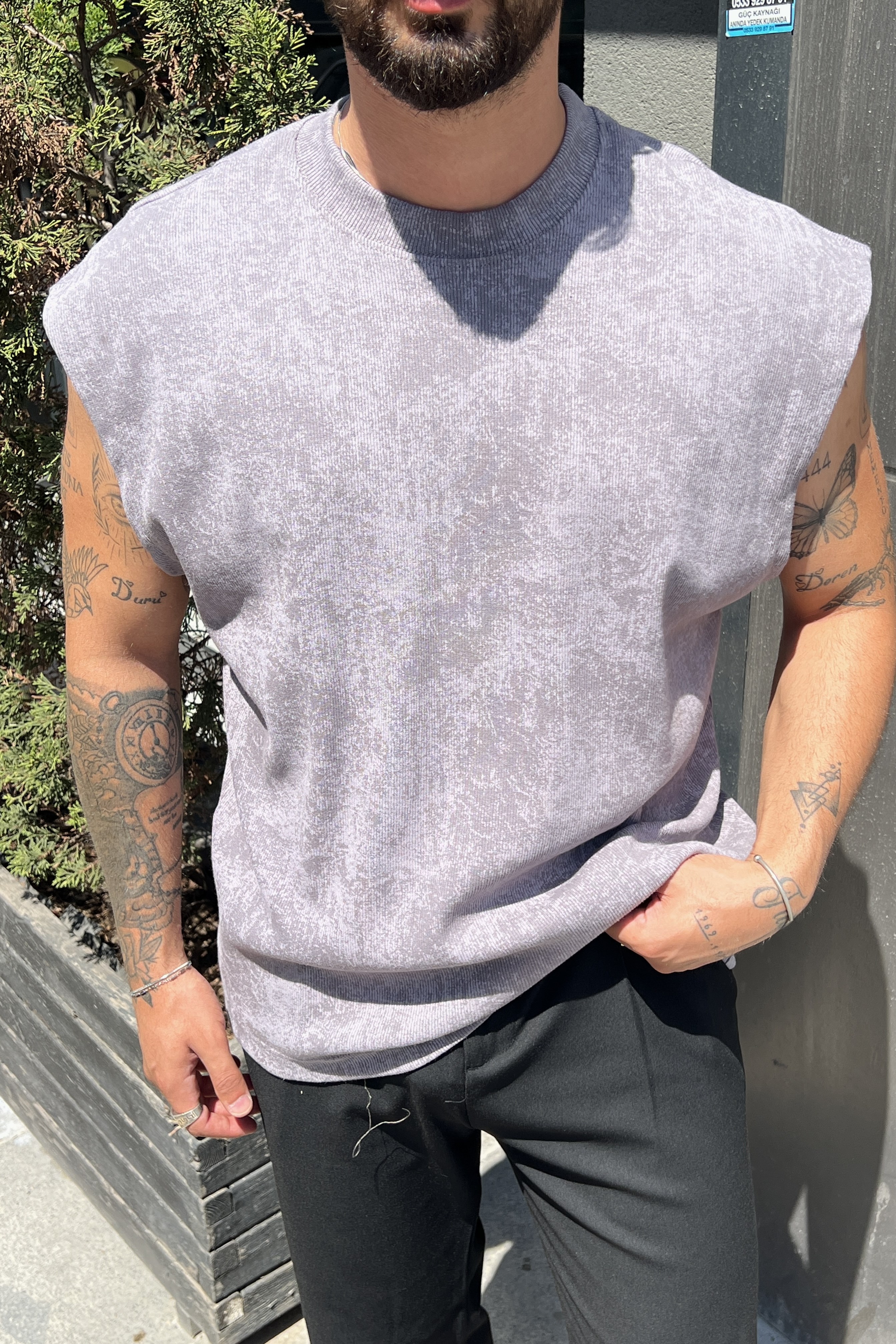 Yıkamalı Oversize Atlet Gri