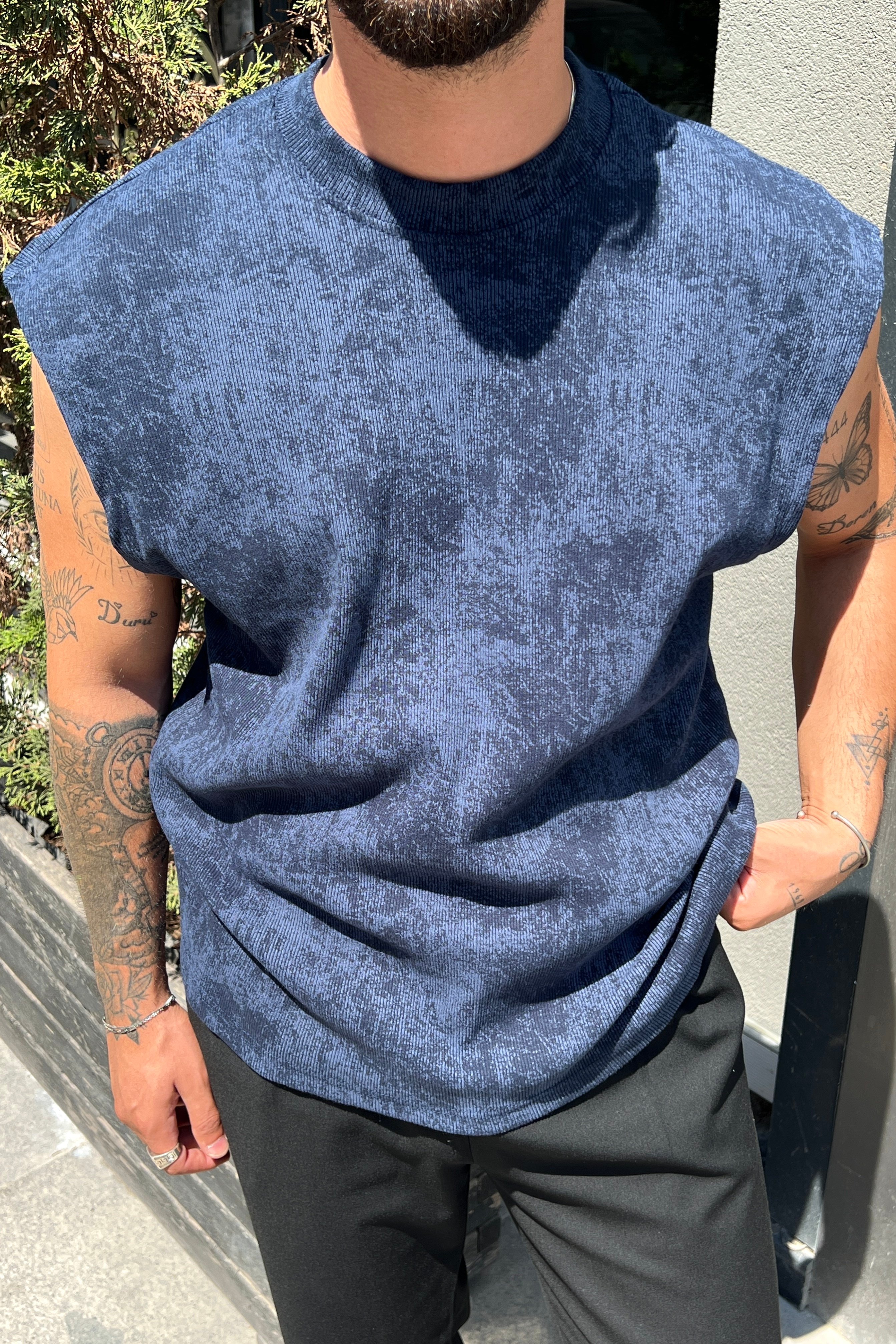 Yıkamalı Oversize Atlet Lacivert