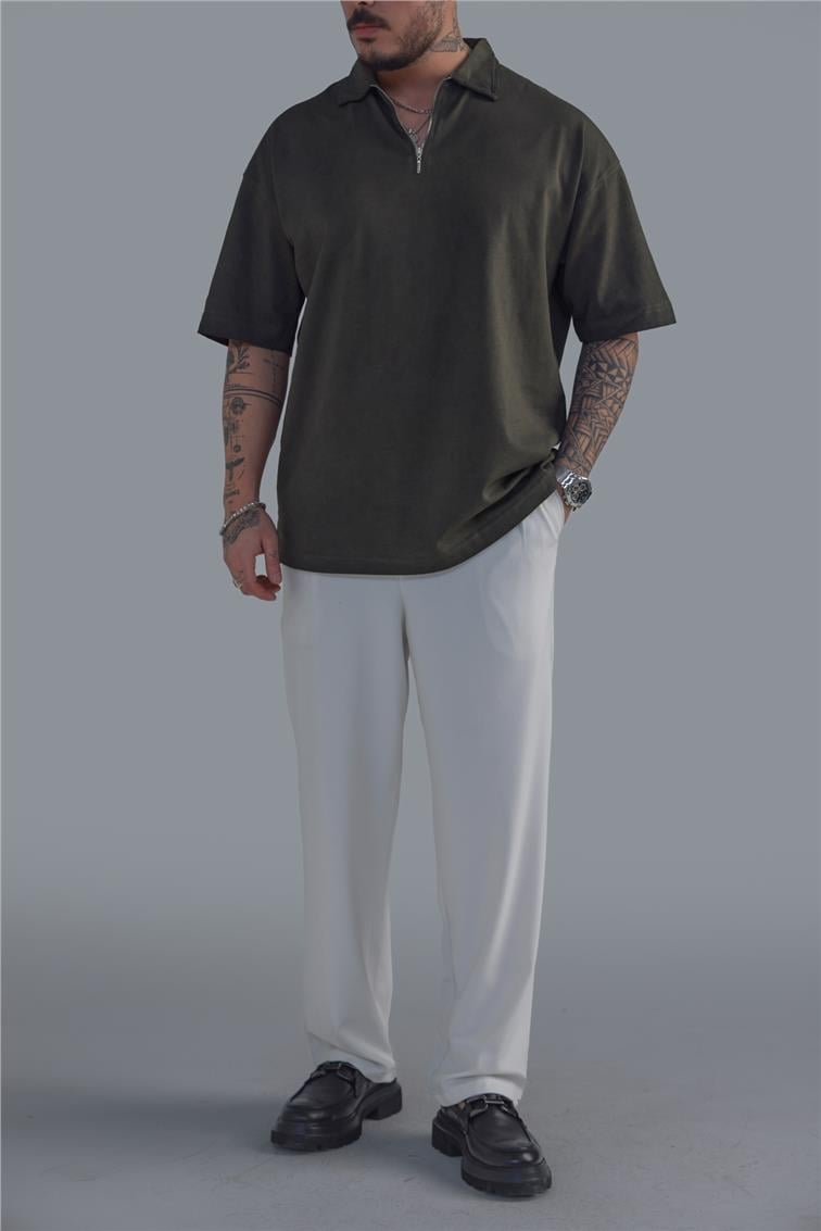 Yıkamalı Polo Yaka T-Shirt Yeşil