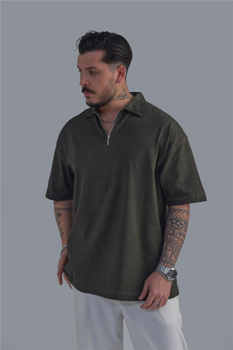 Yıkamalı Polo Yaka T-Shirt Yeşil