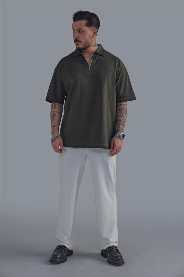 Yıkamalı Polo Yaka T-Shirt Yeşil