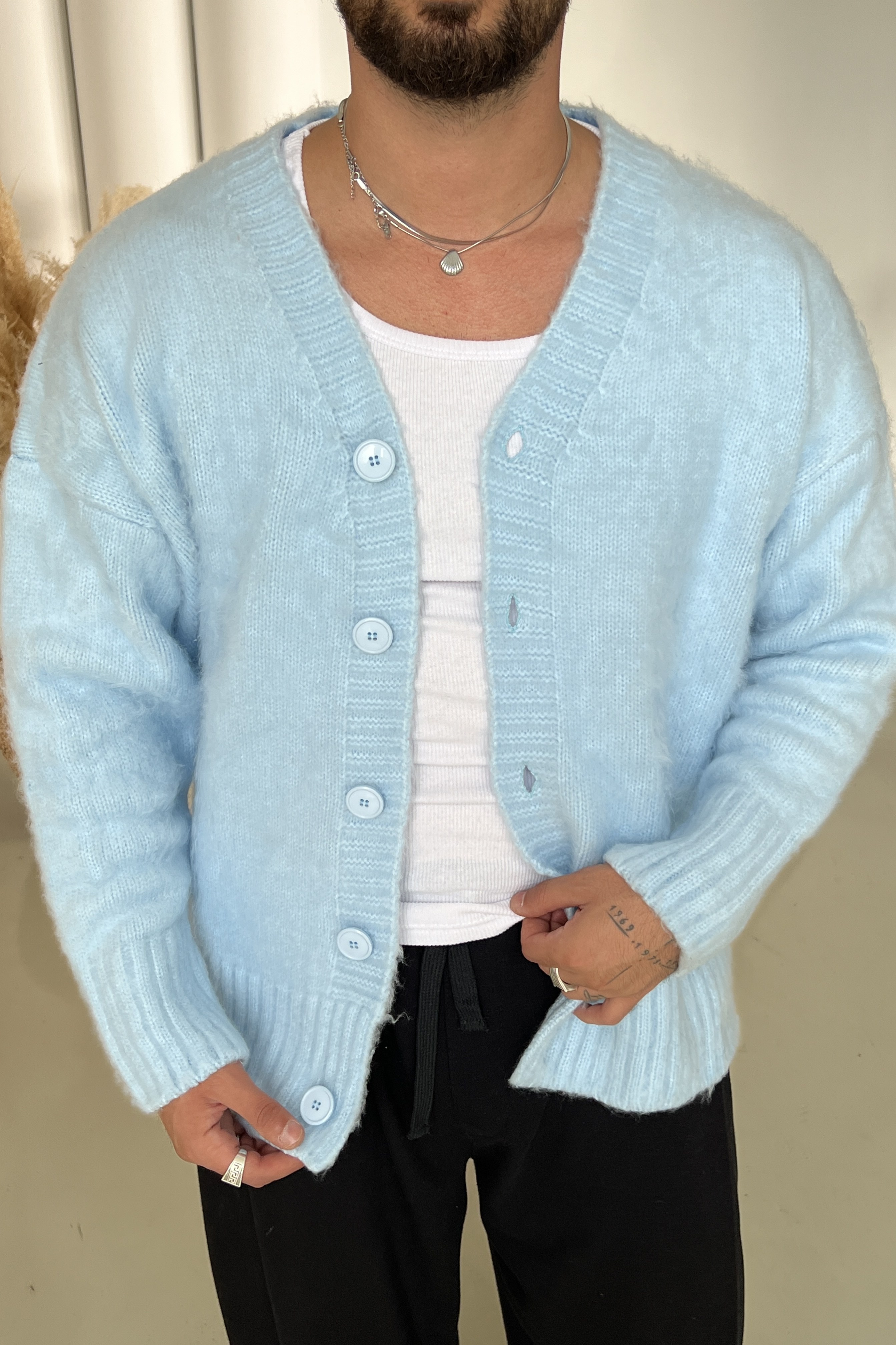 Yün Görünümlü Oversize Basic Kazak Bebe Mavisi