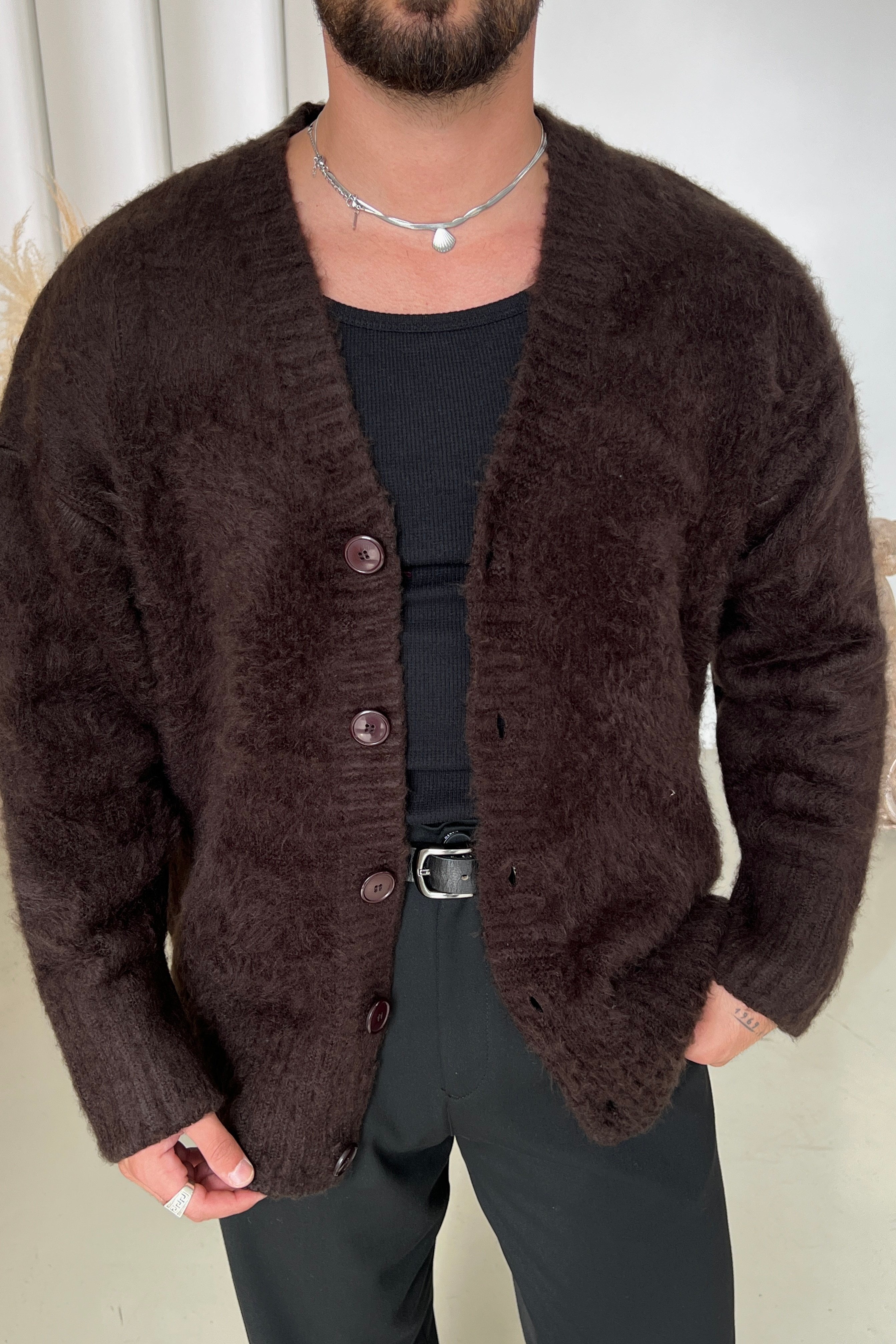 Yün Görünümlü Oversize Basic Kazak Kahve