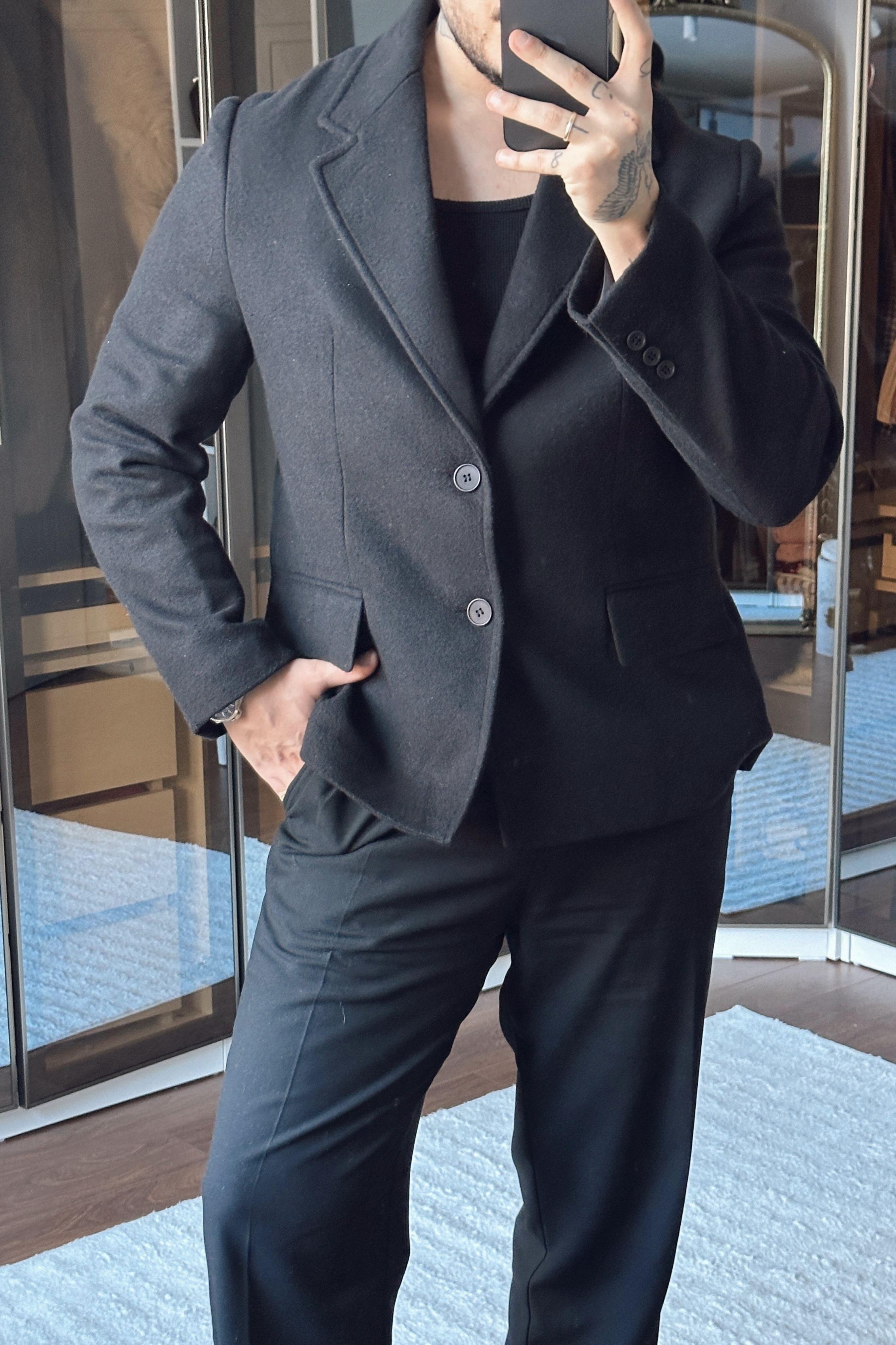 Yün Karışımı Slimfit Basic Ceket Antrasit