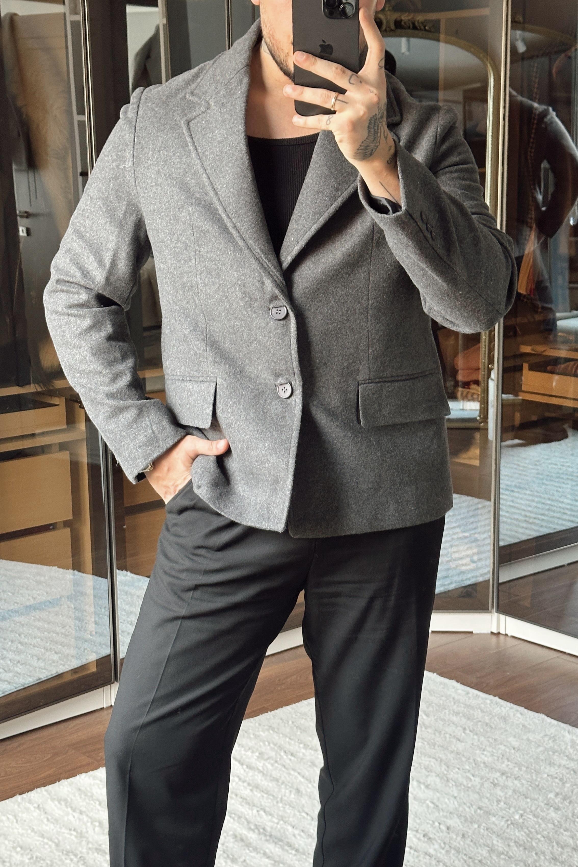 Yün Karışımı Slimfit Basic Ceket Gri