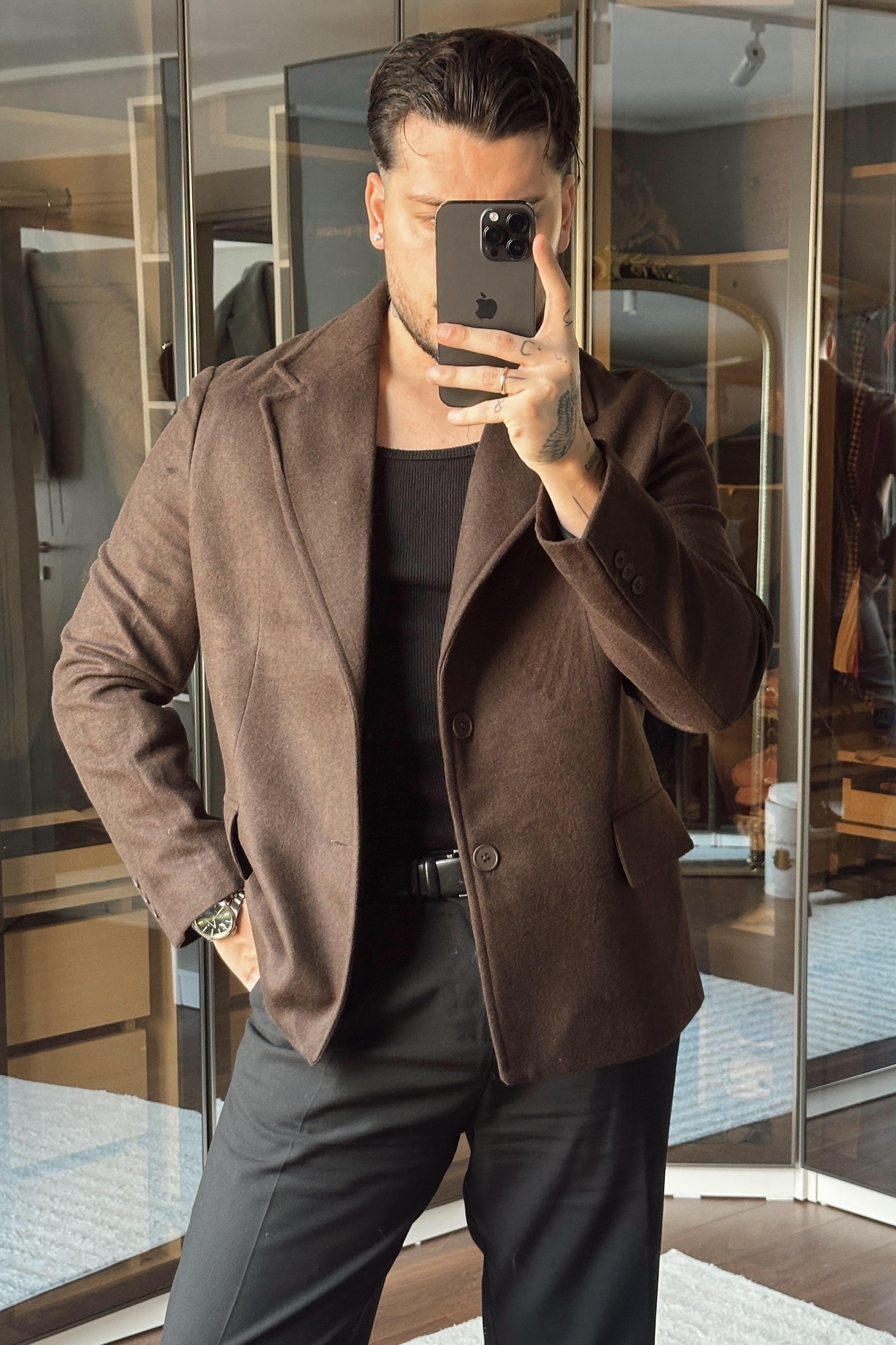 Yün Karışımı Slimfit Basic Ceket Kahve