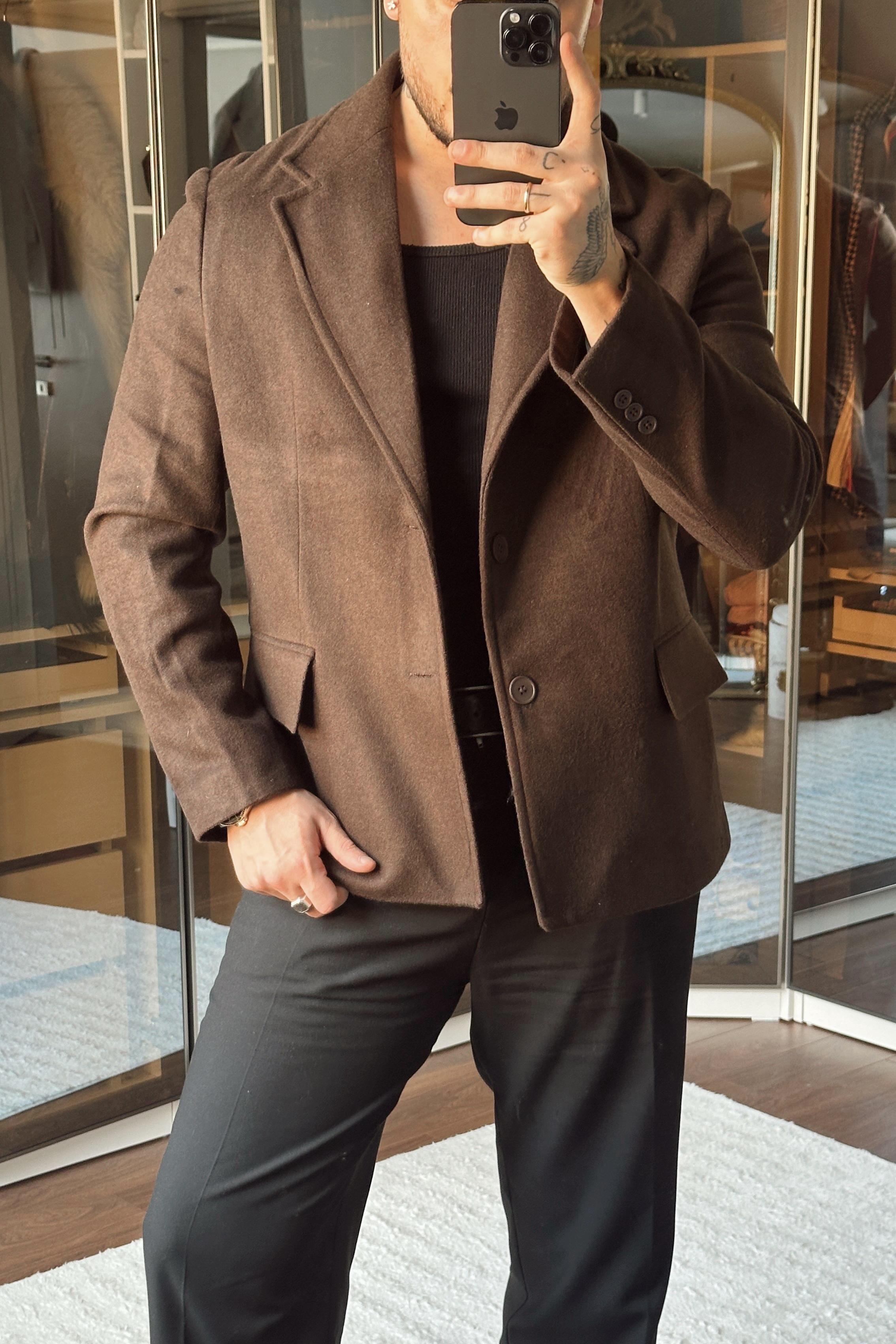 Yün Karışımı Slimfit Basic Ceket Kahve