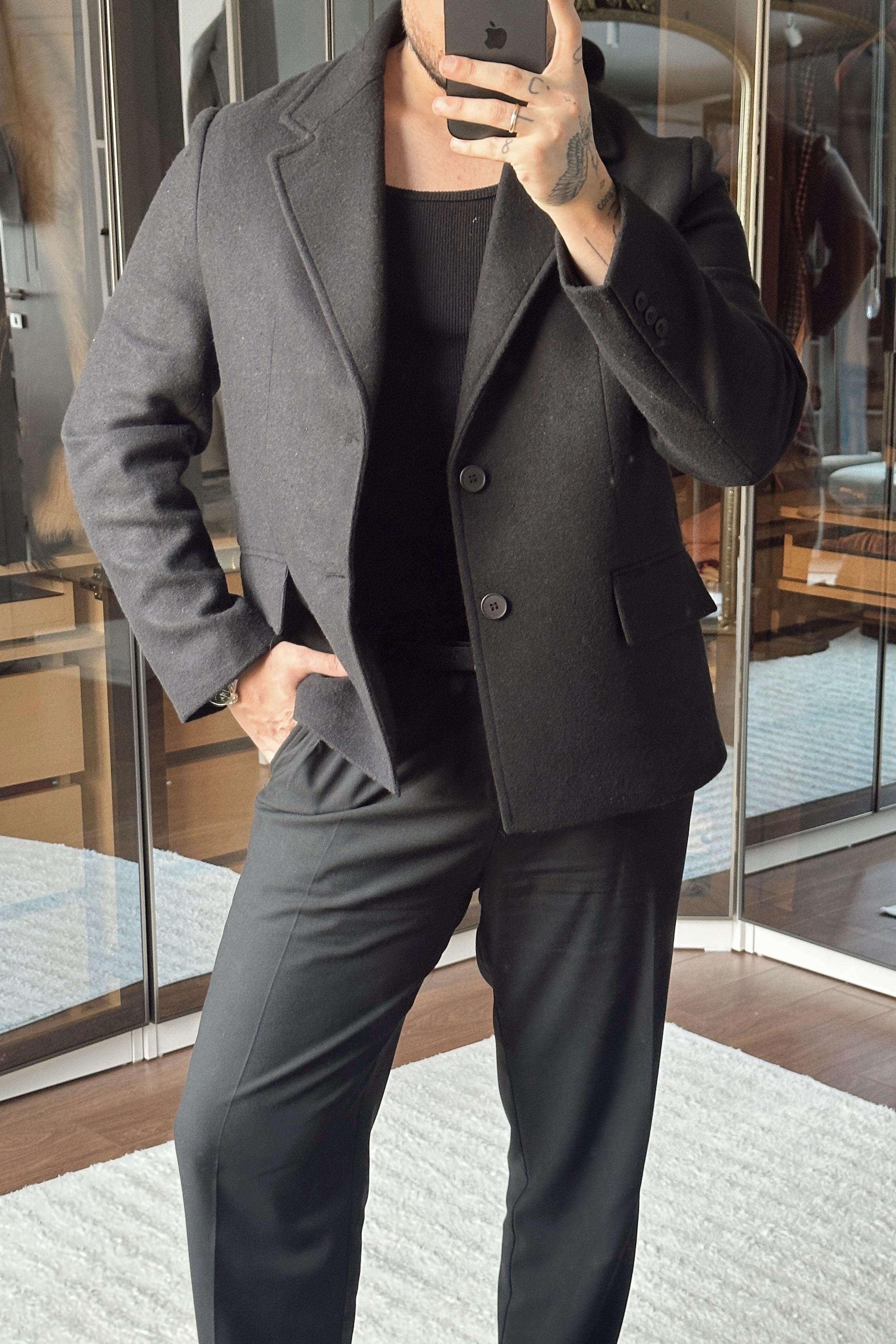 Yün Karışımı Slimfit Basic Ceket Siyah