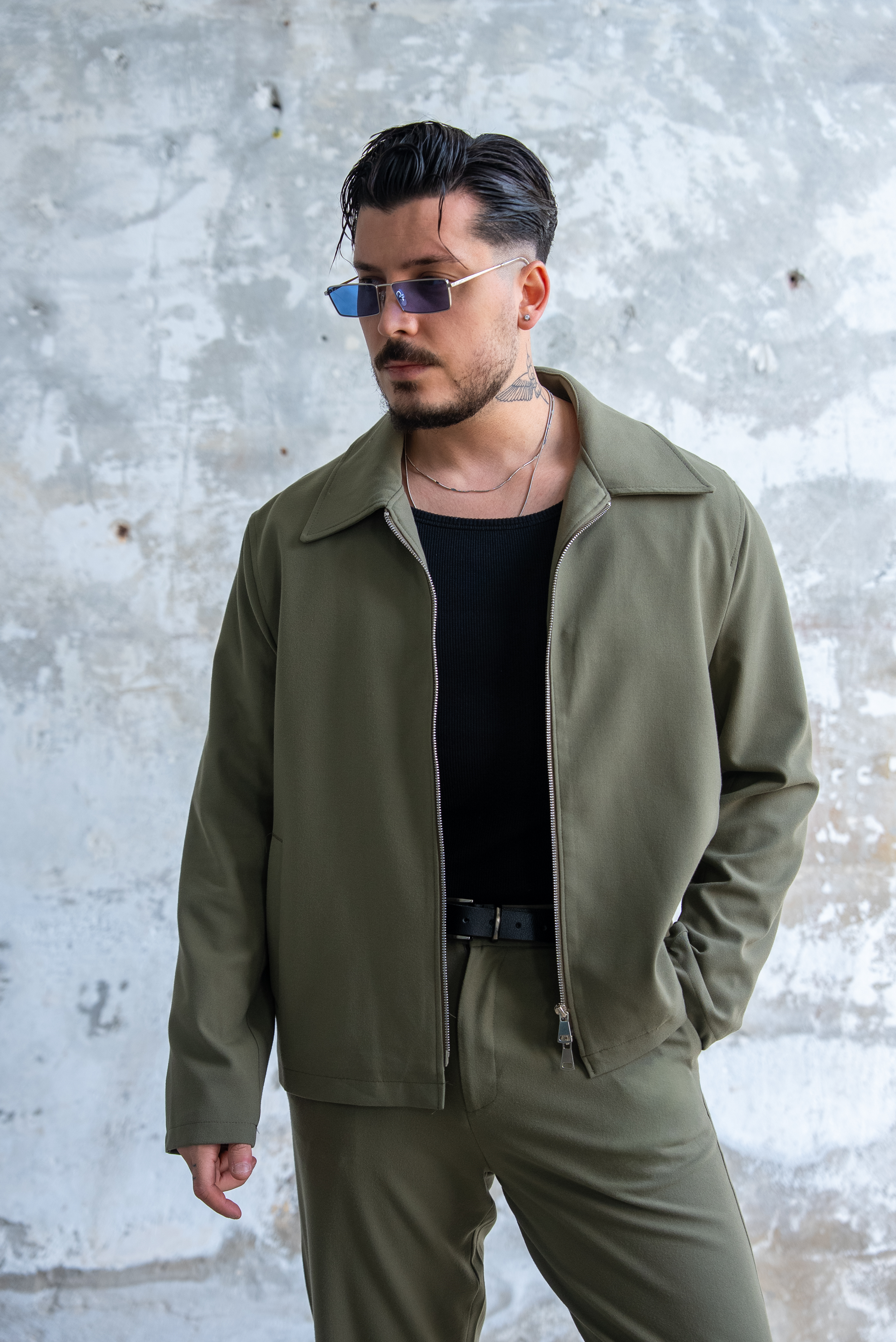 ZR Design Fermuarlı Rahat Kesim Takım Haki