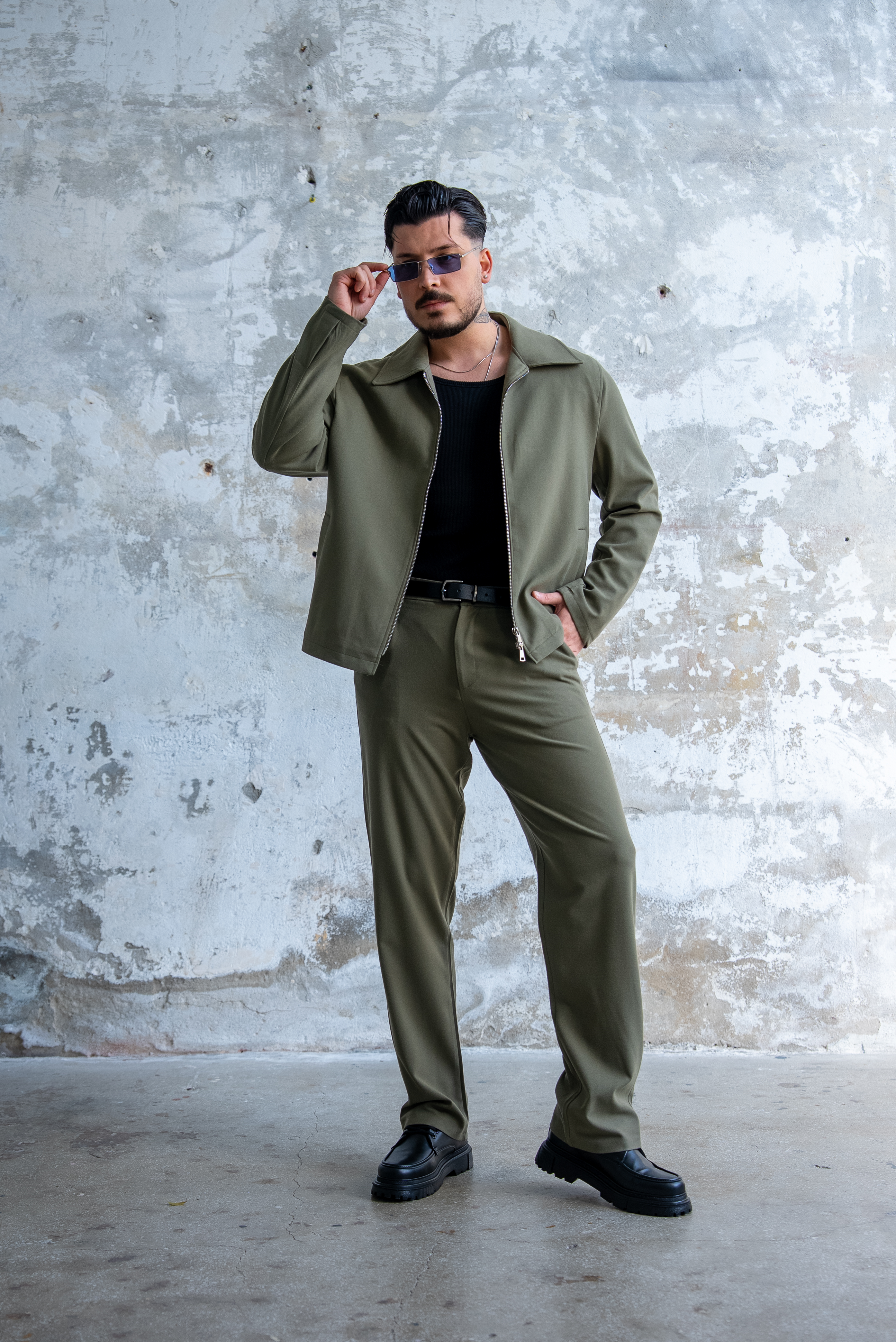 ZR Design Fermuarlı Rahat Kesim Takım Haki
