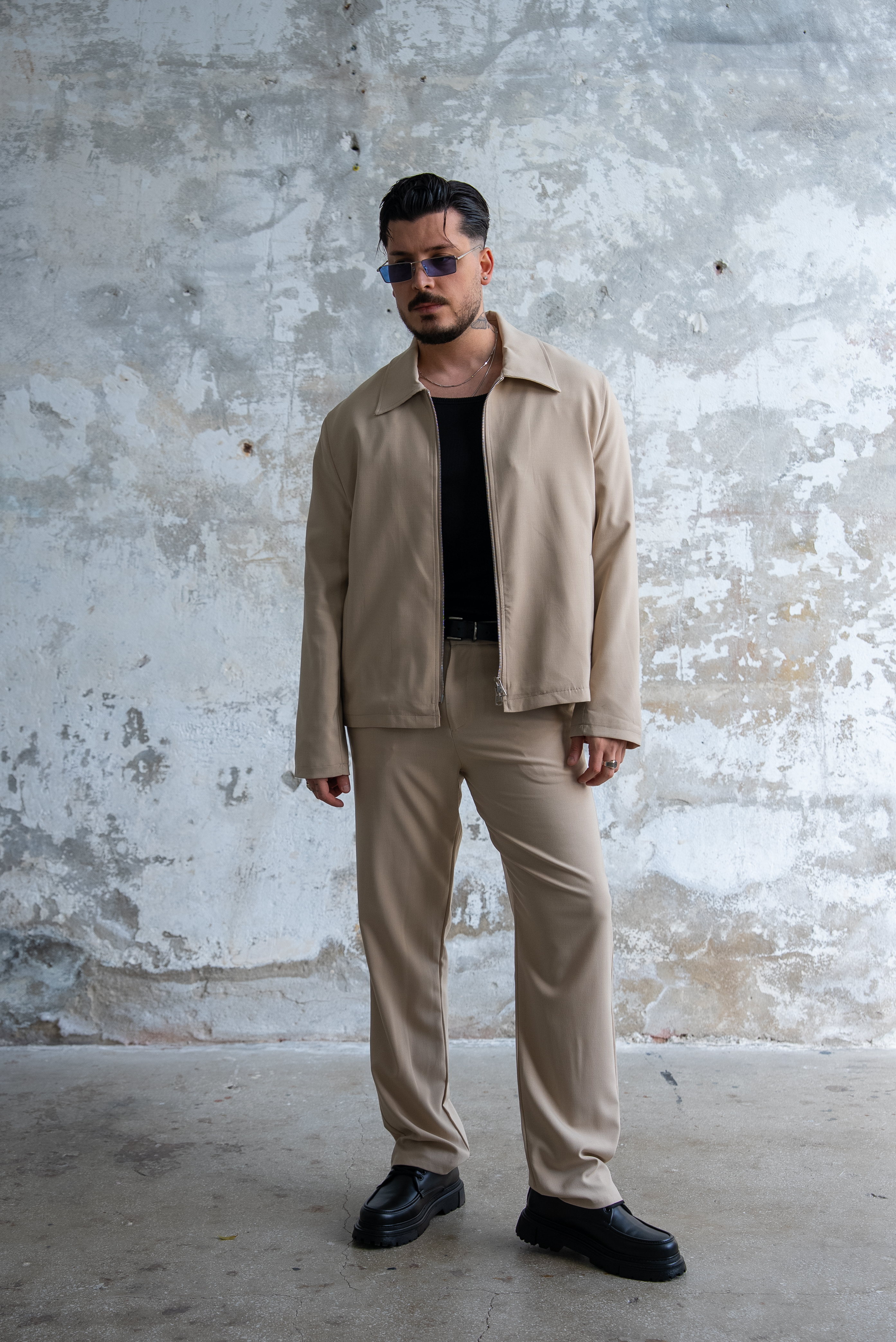 ZR Design Fermuarlı Rahat Kesim Takım Krem