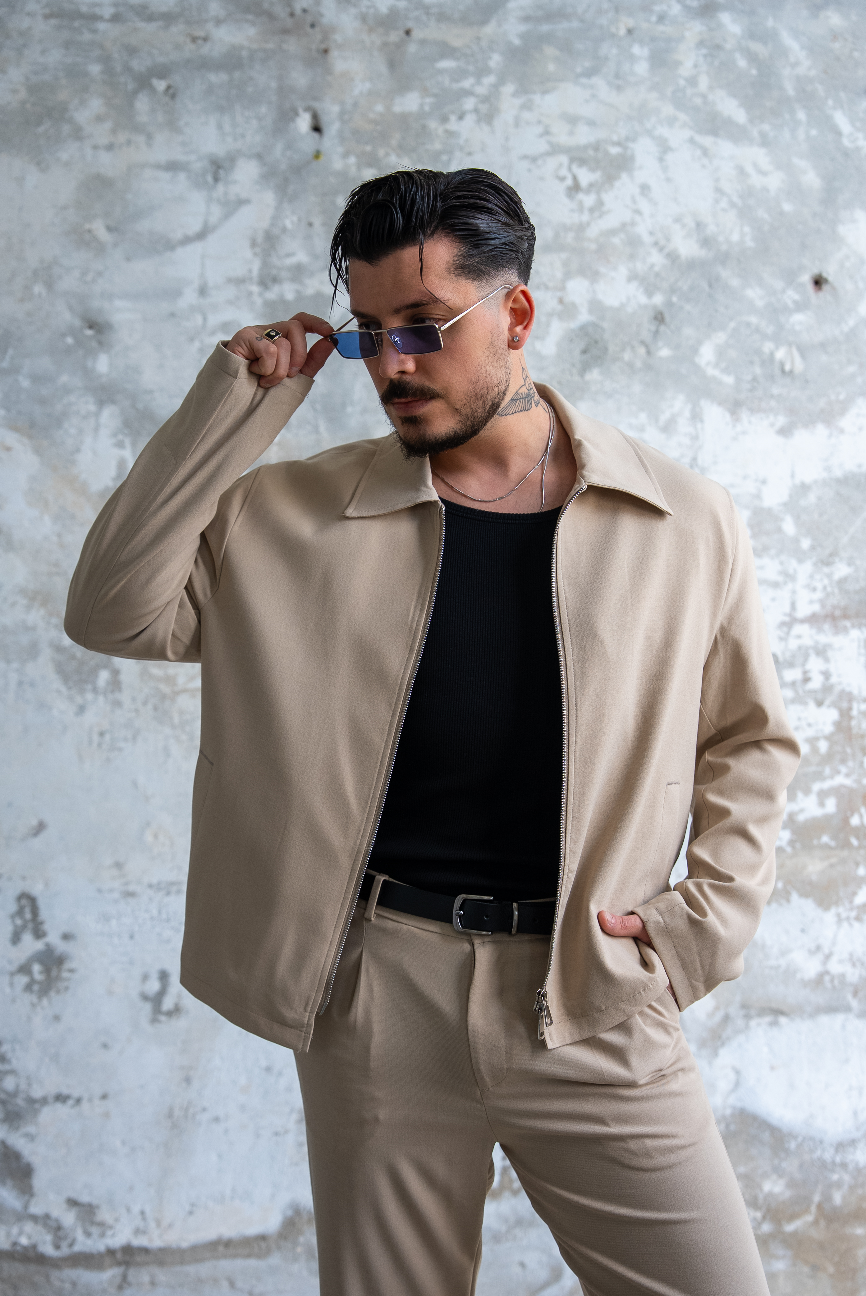ZR Design Fermuarlı Rahat Kesim Takım Krem