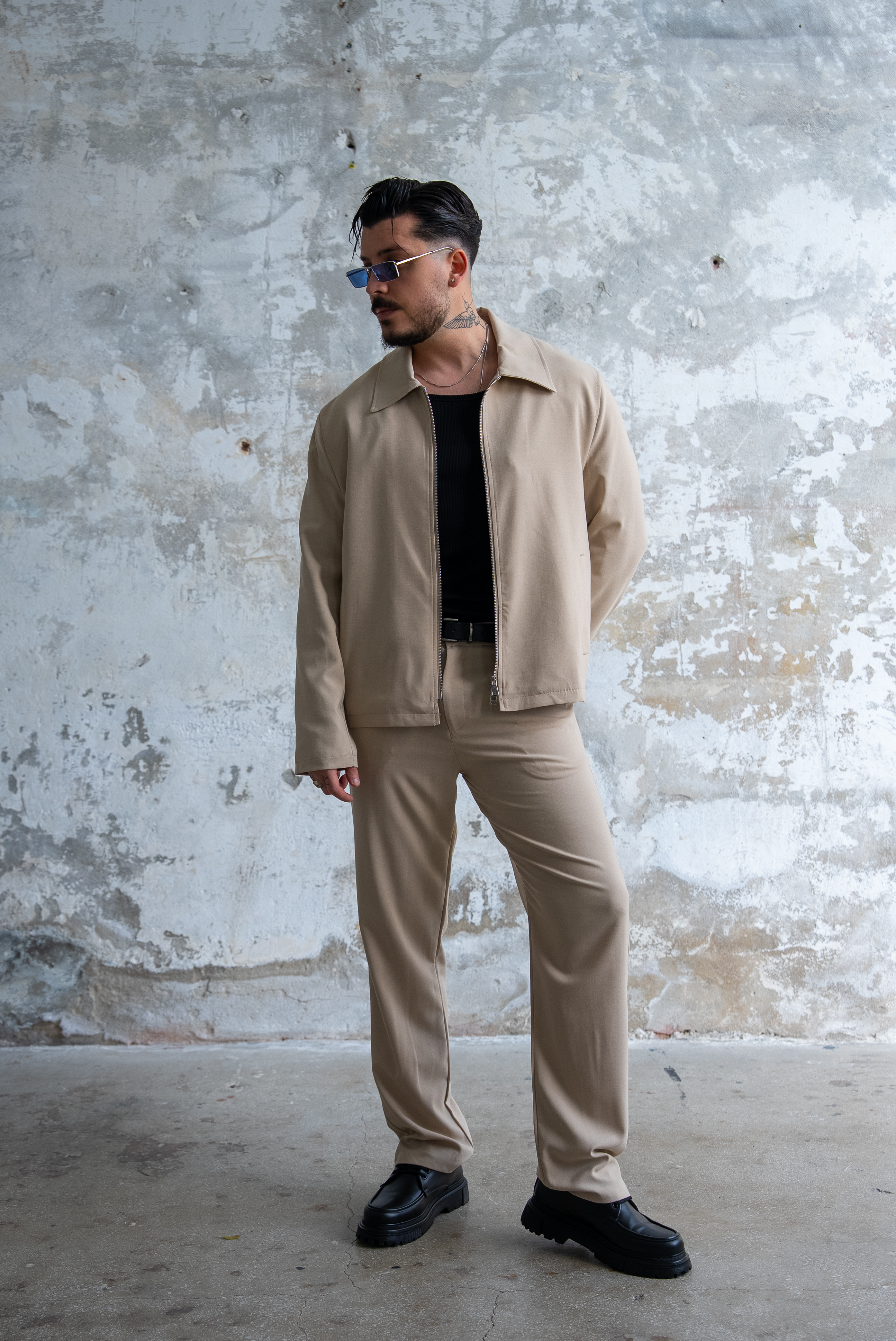 ZR Design Fermuarlı Rahat Kesim Takım Krem
