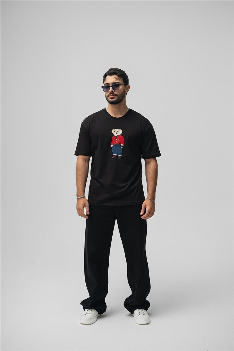 Ayı Baskılı Oversize T-Shirt Siyah