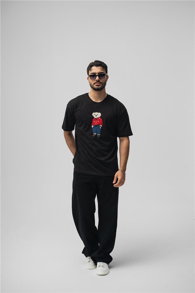 Ayı Baskılı Oversize T-Shirt Siyah