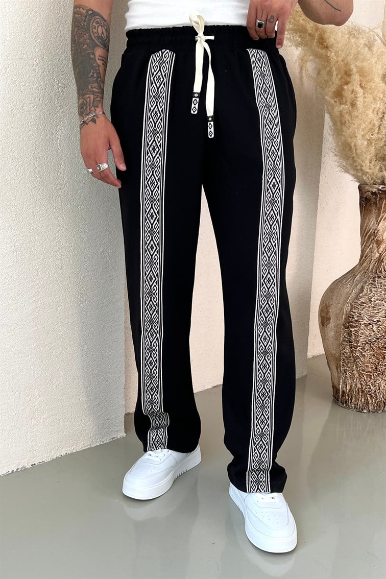 Baggy Etnik Desen Eşofman Siyah