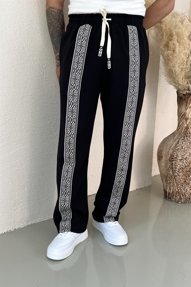 Baggy Etnik Desen Eşofman Siyah