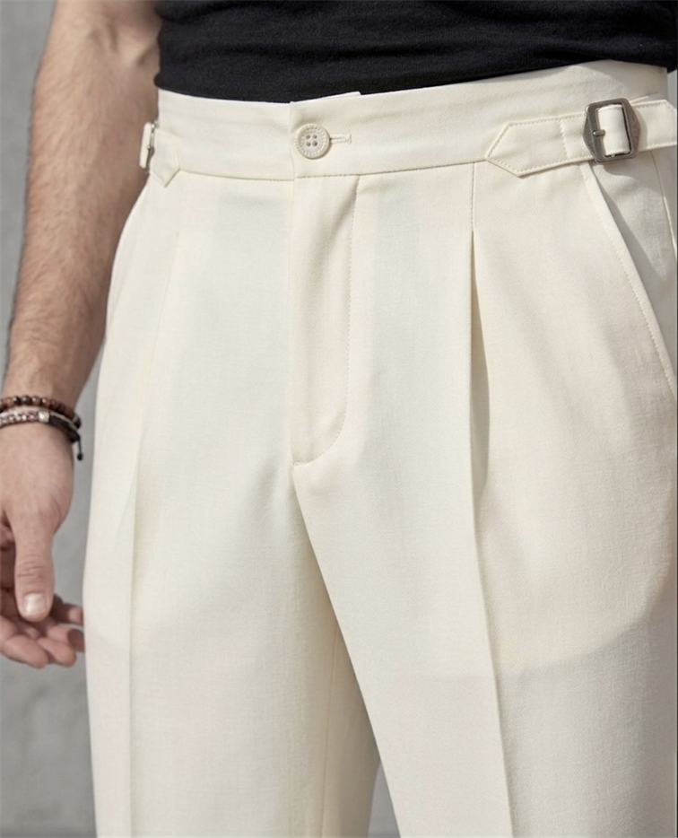 Baggy Kendinden Kemerli Kumaş Pantolon Krem