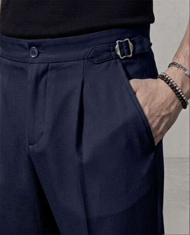 Baggy Kendinden Kemerli Kumaş Pantolon Lacivert
