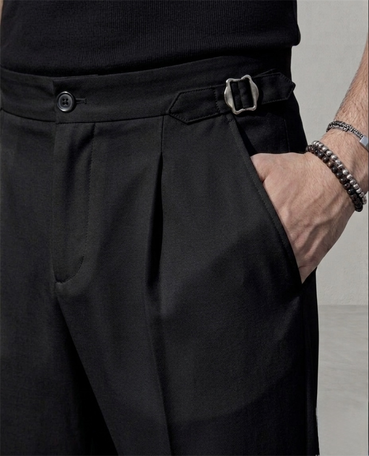Baggy Kendinden Kemerli Kumaş Pantolon Siyah