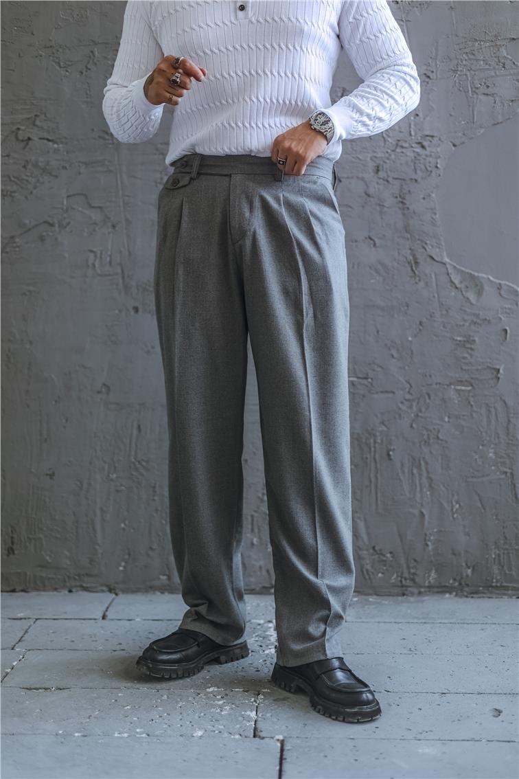Baggy Pileli Rahat Klasik Pantolon Gri