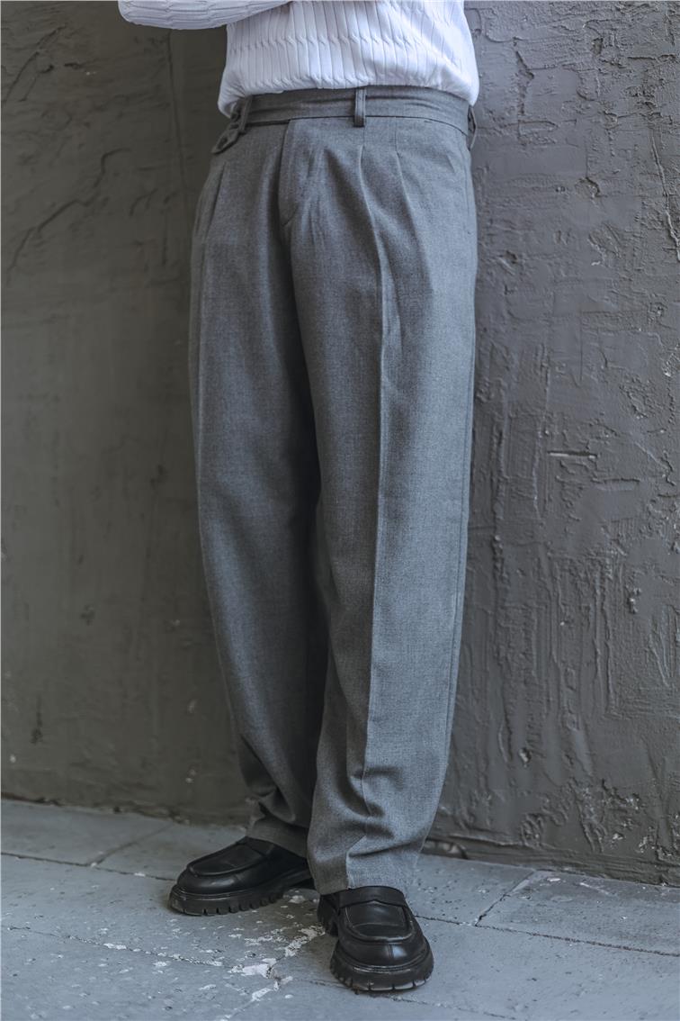 Baggy Pileli Rahat Klasik Pantolon Gri