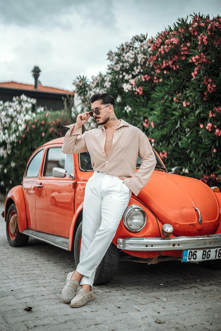 Basic Çizgili Gömlek Bej