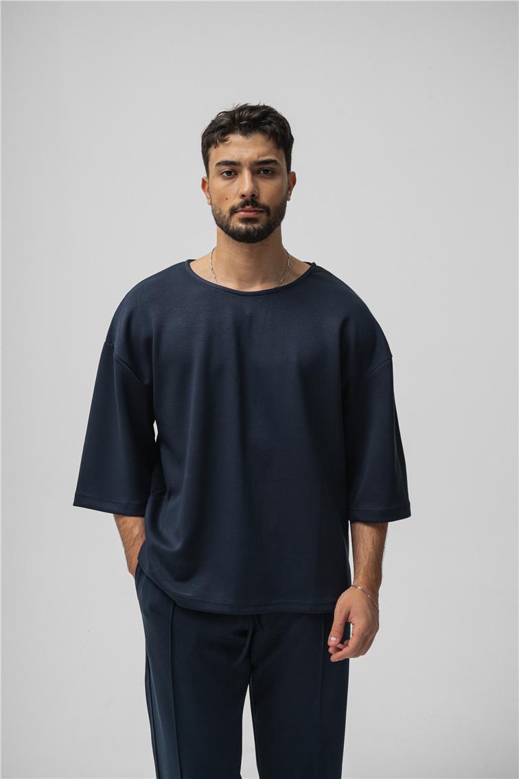 Basic Fakir Kol Oversize T-Shirt Lacivert
