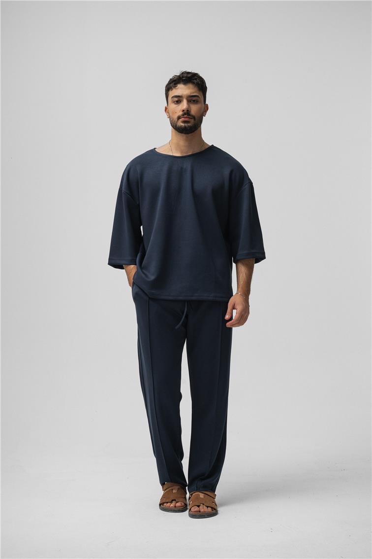 Basic Fakir Kol Oversize T-Shirt Lacivert