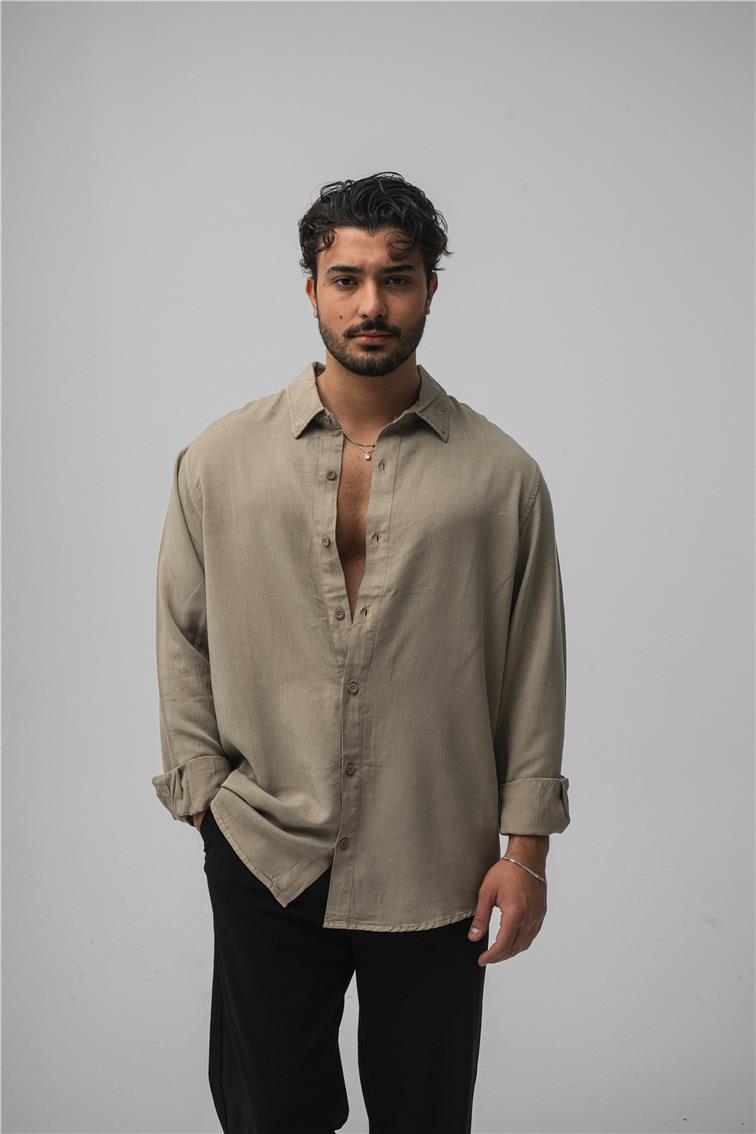 Basic Oversize Gömlek Bej