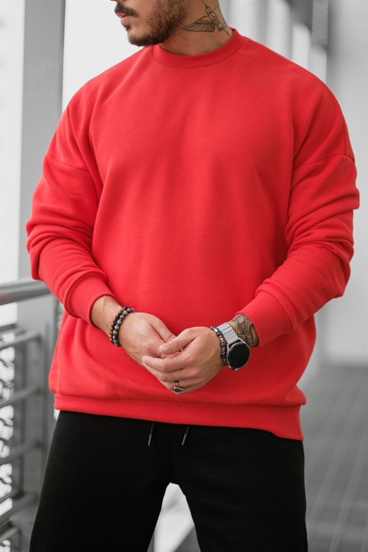 Basic Oversize Unisex Sweatshirt Kırmızı