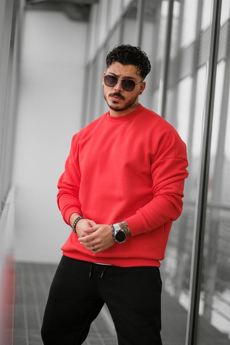 Basic Oversize Unisex Sweatshirt Kırmızı