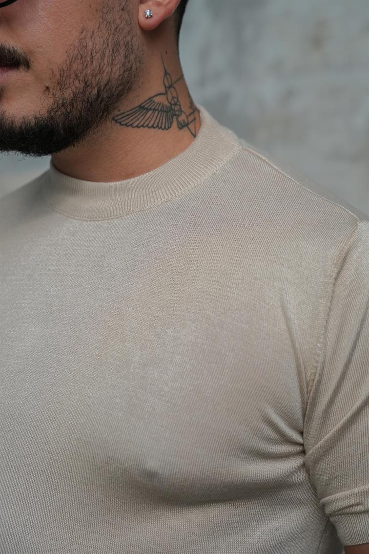 Basic Triko Kısa Kol  Tshirt Bej
