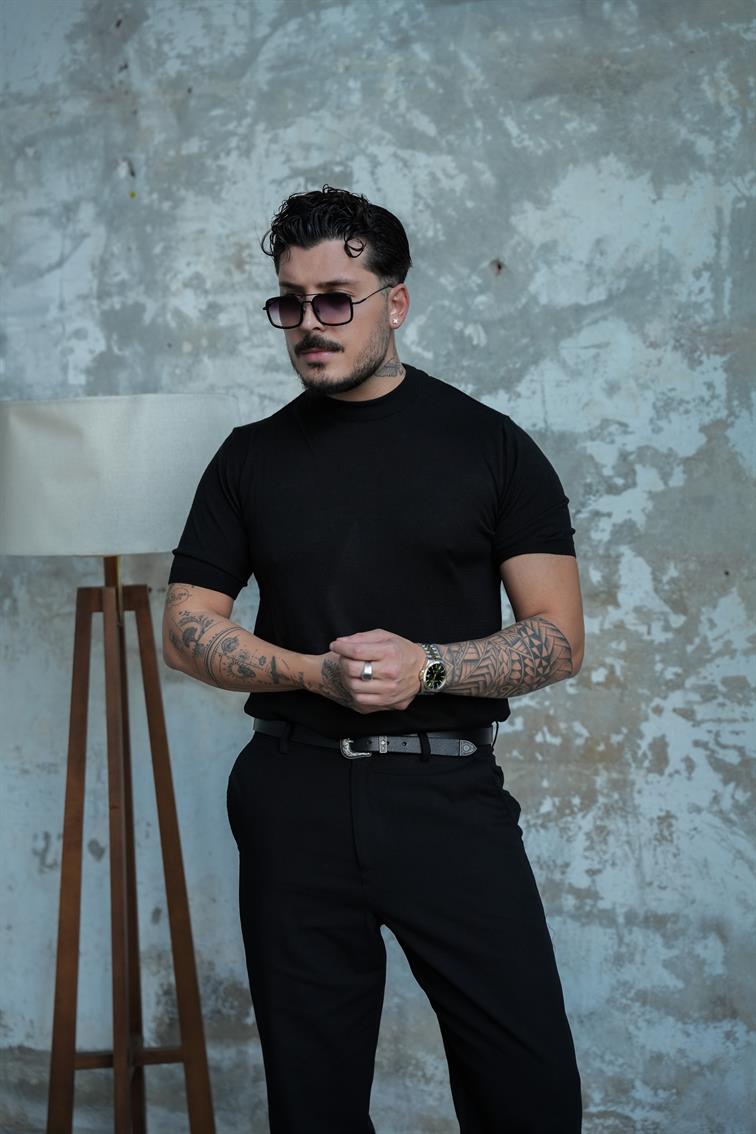 Basic Triko Kısa Kol  Tshirt Siyah